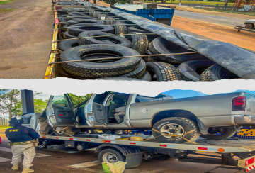 Agentes da PRF apreendem mais de 230 kg de drogas e 312 pneus de origem estrangeira em Rondonópolis (MT)